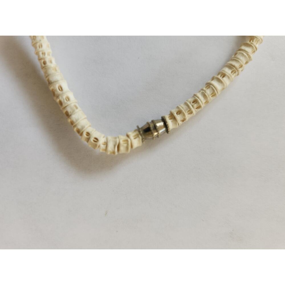 Natural Shell Bead Necklace Donut Pendant Wood Accent Coastal Statement - Picture 4 of 5